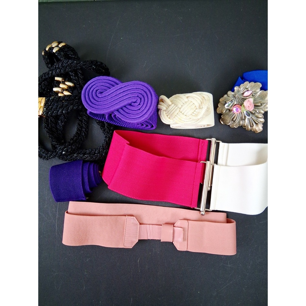 Vintage 80s 90s Womens Stretch Belts Wide Retro Glam M/L Lot Of 7 Crafts Upcycle